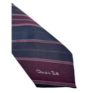 Vtg Oscar de la Renta Tie Necktie Spellout Designer Black Purple Burgundy 1970s
